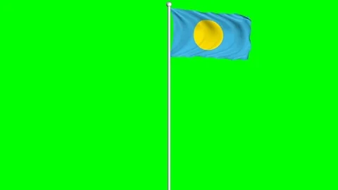 Palau Flag Waving Fluttering on Wind Loopable Green Blue Screen Matte Stock Footage 77574370