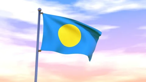 Palau Flag waving in the high wind Video stock 154873579