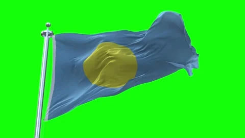 Palau Flag Waving in Loopable and Textured green screen background Stock Footage 296876121
