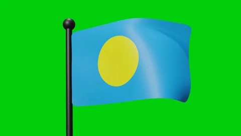 Palau Flag Waving in Slow Motion on the green background. 3D Render Flag. N.. Stock Footage 230912364