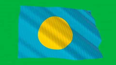 Palau flag waving in the wind on a green screen Stockbeeldmateriaal 343133591