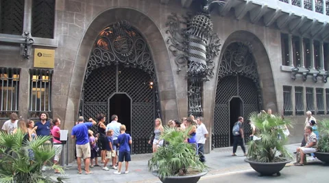 Palau Guell front gates Stock Footage 38209797