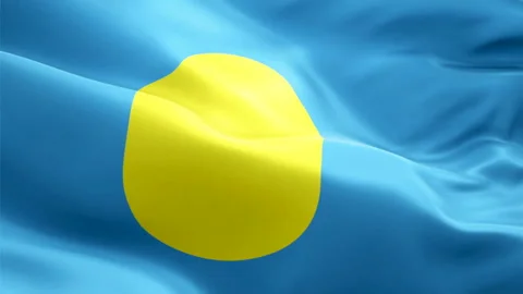 Palau island flag Motion Loop video waving in wind. Realistic Palauan Flag Stock Footage 128243768