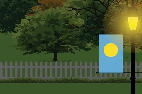 Palau Night Trees Lamp Vector Illustration Stock Illustration
