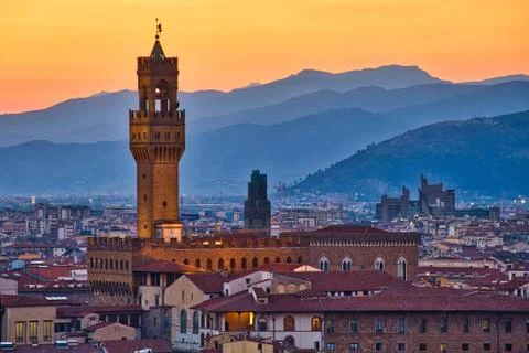 Palazzo Vecchio &amp; Sunset Stock Photos