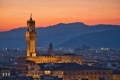 Palazzo Vecchio &amp; Sunset Stock Photos