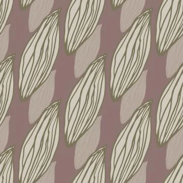 Pale abstract seamless leaf pattern. Light brown background with outline flor Illustrazione stock