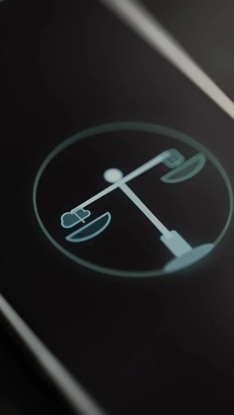 Pale balance scale inside a circular outline weighs a cloud icon against Stock Footage 343375475