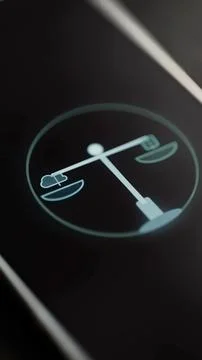 Pale balance scale inside a circular outline weighs a cloud icon against 库存照片