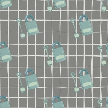 Pale blue lock and keys silhoeuttes seamless old pattern. Vintage secret prin Illustrazione stock