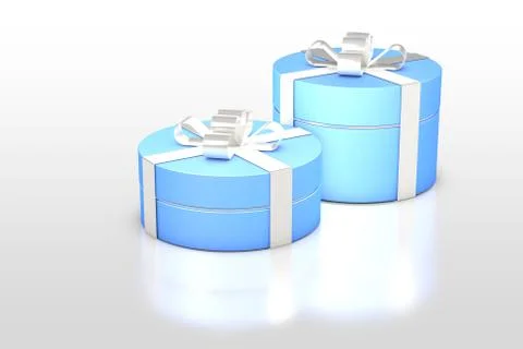Pale blue round gift box with white ribbon Illustrazione stock