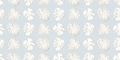 Pale blue tropical seamless pattern with golden monstera leaves. Stock Illustration