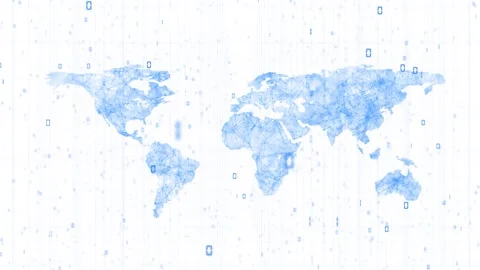 Pale blue world data map visual on a clean digital field with subtle code marks Stock Footage 340525764