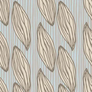 Pale brown contoured seamless pattern. Creative botanic print with blue strip Stock Illustration