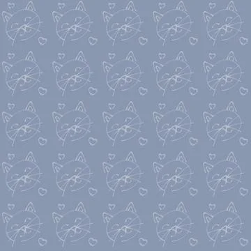 Pale Cat Face Outlines on Blue Gray Stock Illustration