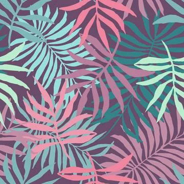 Pale color pattern with hand drawn tropical leaves Stock Illustration