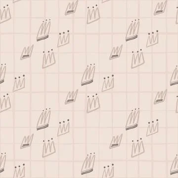 Pale crown elements seamless doodle pattern. Hand drawn elements on backgroun イラスト素材