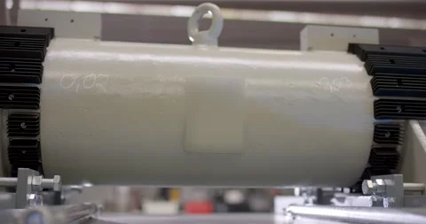 Pale Cylindrical Component Clamped in Testing Rig, Engineering Lab, Static Shot Stock Footage 340355178