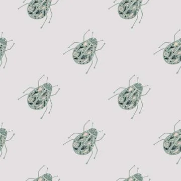 Pale diagonal seamless pattern with simple bugs shapes. Grey colored wildlife Stock Illustration