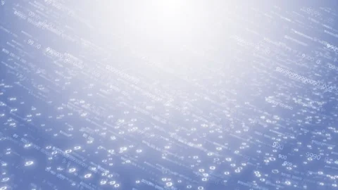 Pale digital number stream visual with floating white digits, soft blue fog, and Stock Footage 340549265