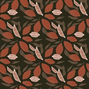 Pale fruit seamless pattern with brown colored lemon shapes and foliage. Dark Stock Illustration