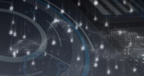 Pale glow traveling around data rings driving code ripples drifting binary Stock Footage 312845135