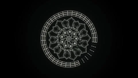 A pale gold circular mandala forms and then dims on black, displaying a str.. Stock Footage 347942400