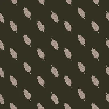 Pale grey fall leaf doodle elements on brown dark background. Seamless patter 库存插图