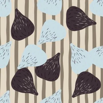Pale healthy seamless pattern with hand drawn grey and brown figs. Striped be 스톡 일러스트