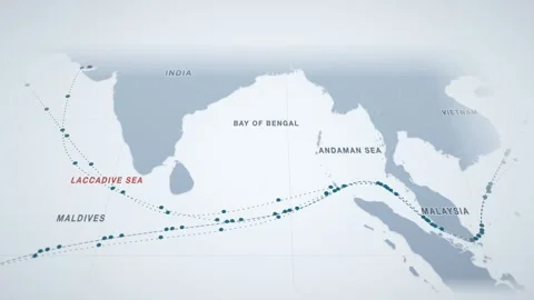 Pale Ice Perspective Map With Beaded Lanes Tracing The Containers Route From Video stock 343730626