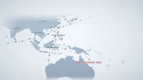 Pale Ice Perspective Map With Beaded Lanes Tracing The Lng Route From Gladstone Video stock 343730869