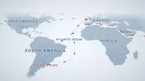 Pale Ice Perspective Map With Dashed Lanes Tracing The Grain Route From Stock Footage 343730024