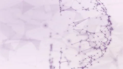 A pale lavender backdrop carries subtle purple nodes and floating wireframe.. Stock Illustration