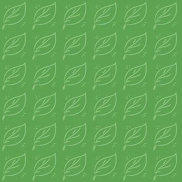 Pale Leaf Outline Pattern on Green Background Stock Illustration