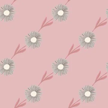 Pale lilac tones seamless pattern with hand drawn botanic chrysanthemum flowe Illustrazione stock