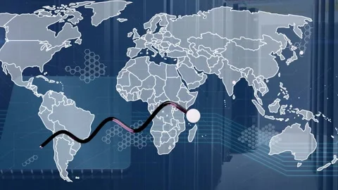 Pale marker appearing mid Atlantic starting route drawing, pink glow heading Stock Footage 340750851