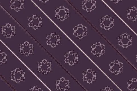Pale mauve interlocking rosettes are arranged between diagonal lines on a d.. Stock Illustration