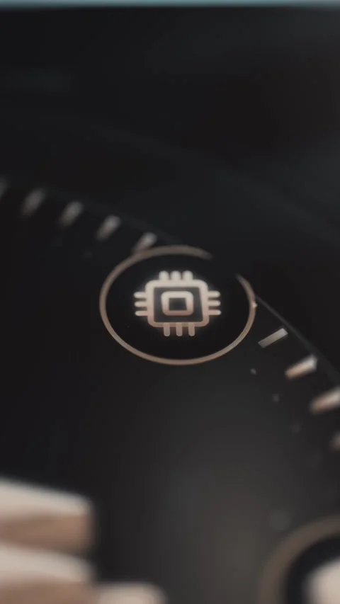Pale microchip symbol sits inside a bronze circular selector surrounded Stock Footage 343376838