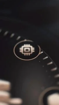Pale microchip symbol sits inside a bronze circular selector surrounded Stock Photos