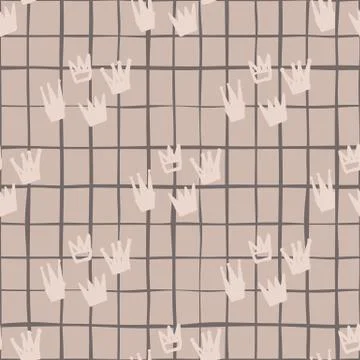 Pale naive seamless pattern with crown doodle ornament. Pastel light palette  Stock Illustration