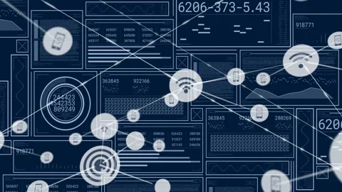 Pale node appearing, network overlay expanding, linking devices and radiating Stock Footage 329835847
