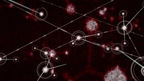 Pale node appearing on red field, sending bright lines pulsing rings linking Stock Footage 311677732
