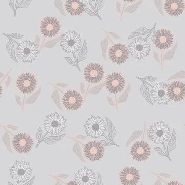 Pale palette seamless pattern with doodle simple sunflowers silhouettes. Scra Stock Illustration
