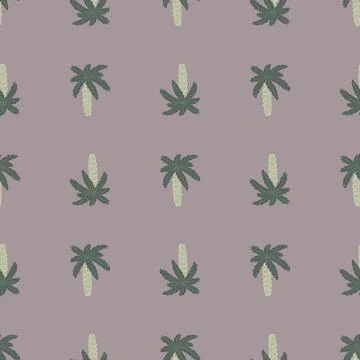 Pale palette seamless pattern with grey colored palm tree ornament. Lilac pas Stock Illustration