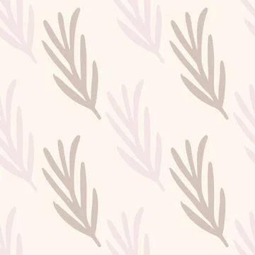 Pale pastel tones seamless pattern with simple rosemary leaves ornament. Purp 스톡 일러스트