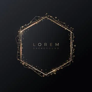 Pale pink hexagonal 3d background shape with gold frame and shiny glitter. Stock Illustration