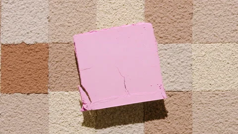 Pale pink powder square over pink mosaic background Stock Footage 343048014