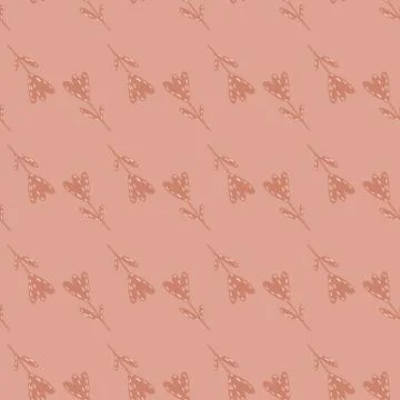 Pale pink seamless spring pattern with hand drawn tulip silhouettes. Botanic  Illustrazione stock