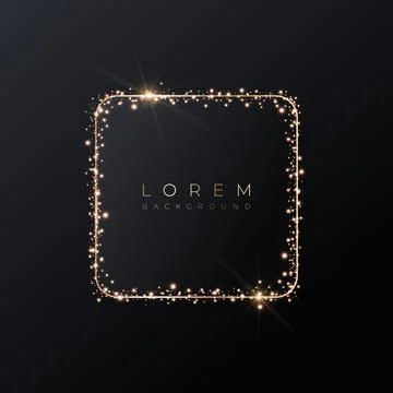 Pale pink square 3d background mockup shape with gold frame and shiny glitter. Stock Illustration