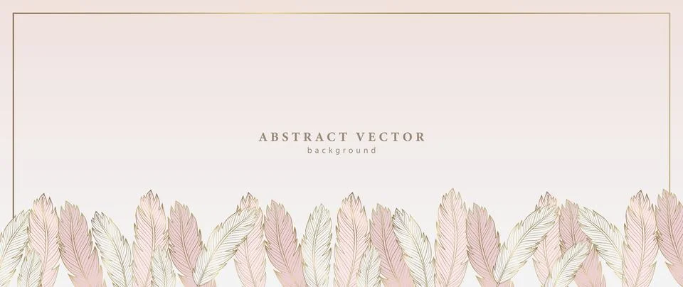 Pale pink vector abstract background with golden feathers. Stock Illustration